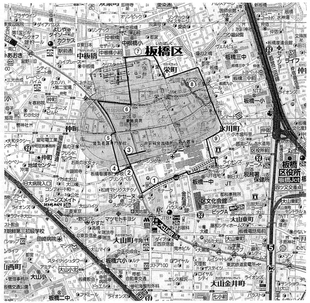 現在の地図で見る板橋競馬場位置